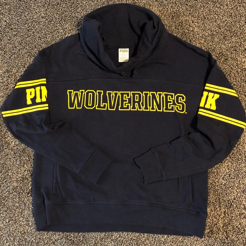 PINK WOLVERINES gently used, Very Soft, cowl neck hoodie sweatshirt size M